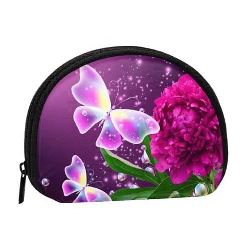 Schöne lila Schmetterling Blumendruck Tragbare Mini-Aufbewahrungstasche Muschelförmige Geldbörse Kleine Münzgeldbörse Muschel Aufbewahrungstasche von ESNAIUVCD