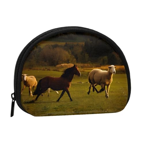 Schwarze Pferde rot leuchtende Wolken Druck tragbare Mini-Aufbewahrungstasche Muschelförmige Geldbörse kleine Münzgeldbörse Muschel Aufbewahrungstasche von ESNAIUVCD