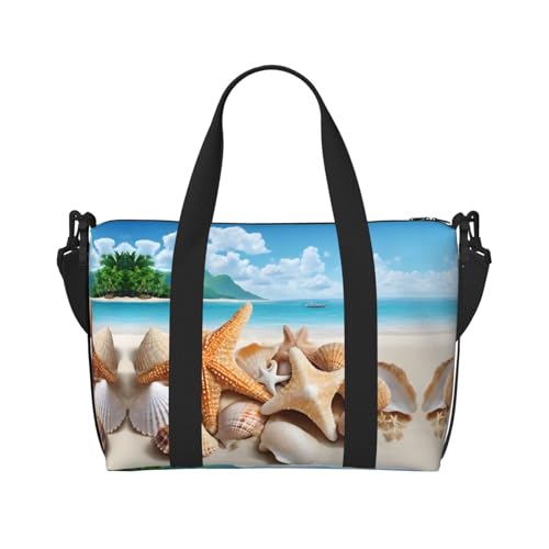 Seashell Sporttasche mit Strand-Aufdruck, für Damen, Wochenendtasche, Übernachtungstasche, persönliche Gegenstände, Schultertasche für Damen und Herren, Einheitsgröße, Schwarz , Einheitsgröße von ESNAIUVCD