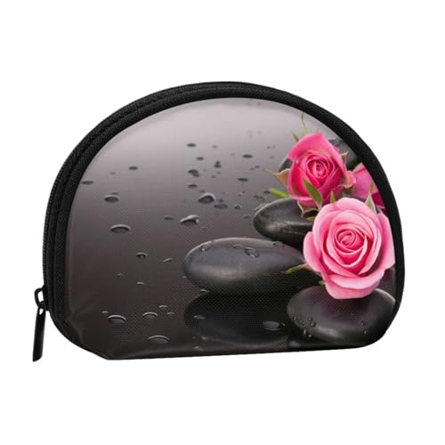 Spa Stone and Rose Flowers Print Portable Mini Storage Bag Shell Shaped Wallet Small Coin Wallet Shell Storage Bag von ESNAIUVCD