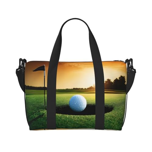 Sporttasche für Damen, Golfball, Sonnenuntergang, Baum, Wochenendtasche, Übernachtungstasche, persönliche Gegenstände, Schultertasche für Damen und Herren, Einheitsgröße, Schwarz , Einheitsgröße von ESNAIUVCD