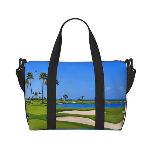 Sporttasche für Damen, Golfplatz am Meer, Wochenendtasche, Übernachtungstasche, persönliche Gegenstände, Schultertasche für Damen und Herren, Einheitsgröße, Schwarz , Einheitsgröße von ESNAIUVCD