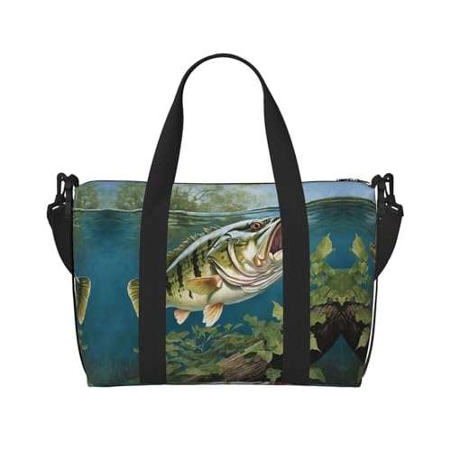 Sporttasche für Damen, Motiv: Bassangeln, Wellendruck, Wochenendtasche, Übernachtungstasche, persönliche Gegenstände, Schultertasche für Damen und Herren, Einheitsgröße, Schwarz , Einheitsgröße von ESNAIUVCD