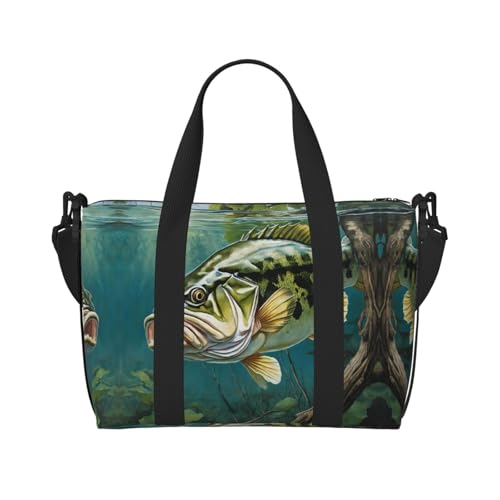 Sporttasche für Damen, Motiv: Bassangeln, Wellendruck, Wochenendtasche, Übernachtungstasche, persönliche Gegenstände, Schultertasche für Damen und Herren, Einheitsgröße, Schwarz , Einheitsgröße von ESNAIUVCD