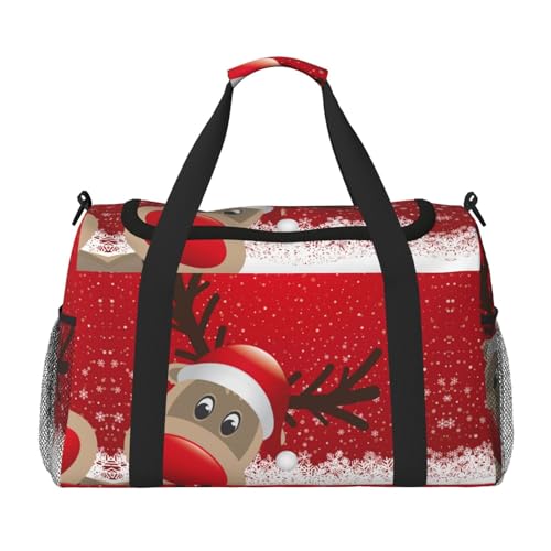 Sporttasche für Damen, Motiv: Frohe Weihnachten, niedlicher Cartoon-Elch-Druck, Sporttasche mit Fach, Seesack für Herren, Damen, Handgepäck, Wochenend-Reisehandtaschen für Damen, Schwarz , von ESNAIUVCD