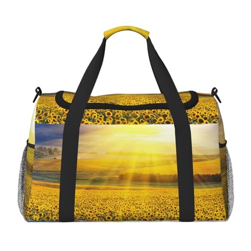 Sporttasche für Damen, Motiv: Goldener Sonnenblumen-Druck, Sporttasche mit Fach, Seesack für Herren, Damen, Handgepäck, Wochenend-Reisehandtasche für Damen, Schwarz , Einheitsgröße von ESNAIUVCD