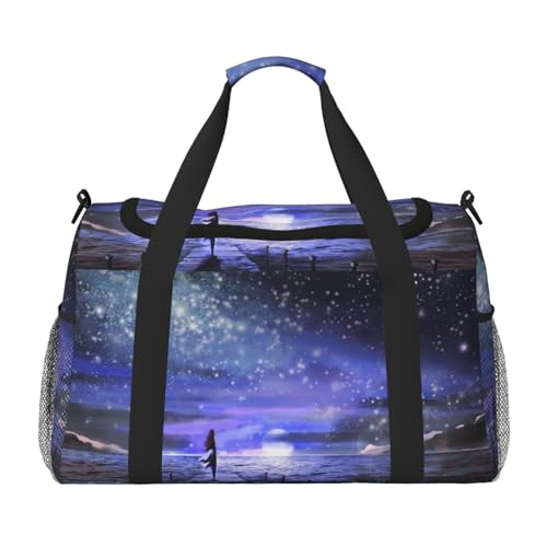 Sporttasche für Damen, Motiv: Mädchen mit Sternen-Motiv, Reisetasche, Sporttasche mit Fach, Seesack für Herren, Damen, Handgepäck, Wochenend-Reisehandtaschen für Damen, Schwarz , Einheitsgröße von ESNAIUVCD