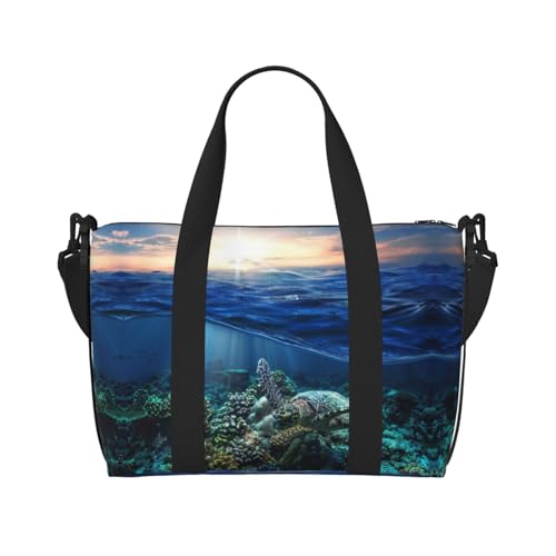 Sporttasche für Damen, Motiv: Meeresschildkröte, Korallenmuster, für Damen, Wochenendtasche, Übernachtungstasche, persönliche Gegenstände, Schultertasche für Damen und Herren, Einheitsgröße, Schwarz , von ESNAIUVCD