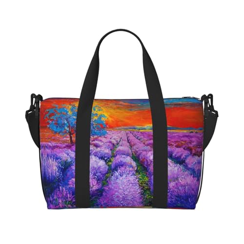 Sporttasche für Damen, Motiv: Ölgemälde mit Lavendel-Druck, Wochenendtasche, Übernachtungstasche, persönliche Gegenstände, Schultertasche für Damen und Herren, Einheitsgröße, Schwarz , Einheitsgröße von ESNAIUVCD