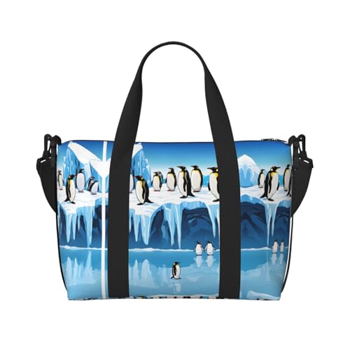 Sporttasche für Damen, Motiv: Pinguine auf dem Iceberg1, Wochenendtasche, Übernachtungstasche, persönliche Gegenstände, Schultertasche für Damen und Herren, Einheitsgröße, Schwarz , Einheitsgröße von ESNAIUVCD