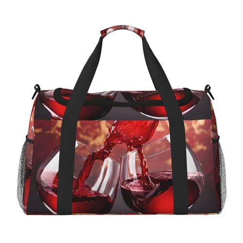Sporttasche für Damen, Motiv: Rotweinglas, Reisetasche, Sporttasche mit Fach, Seesack für Herren, Damen, Handgepäck, Wochenend-Reisehandtasche für Damen, Schwarz , Einheitsgröße von ESNAIUVCD
