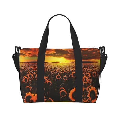 Sporttasche für Damen, Motiv: Sonnenblumenfeld, Sonnenuntergang, Blumenmeer, Übernachtungstasche, persönliche Gegenstände, Schultertasche für Damen und Herren, Einheitsgröße, Schwarz , Einheitsgröße von ESNAIUVCD
