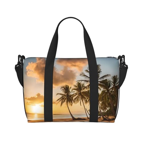 Sporttasche für Damen, Motiv: Sonnenuntergang, Hawaii-Palmen-Druck, Wochenendtasche, Übernachtungstasche, persönliche Gegenstände, Schultertasche für Damen und Herren, Einheitsgröße, Schwarz , von ESNAIUVCD