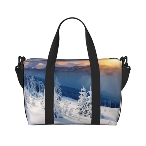Sporttasche für Damen, Motiv: Sonnenuntergang, Winterberge, Wochenendtasche, Übernachtungstasche, persönliche Gegenstände, Schultertasche für Damen und Herren, Einheitsgröße, Schwarz , Einheitsgröße von ESNAIUVCD