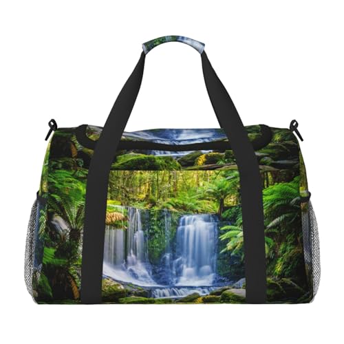 Sporttasche für Damen, Motiv: grüne tropische Pflanzen und Wasserfall-Druck, Sporttasche mit Fach, Seesack für Herren, Damen, Handgepäck, Wochenend-Reisehandtaschen für Damen, Schwarz , Einheitsgröße von ESNAIUVCD