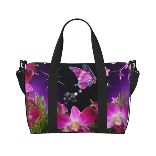 Sporttasche für Damen, Motiv: rosa Blumen und Schmetterlinge, Wochenendtasche, Übernachtungstasche, persönliche Gegenstände, Schultertasche für Damen und Herren, Einheitsgröße, Schwarz , Einheitsgröße von ESNAIUVCD