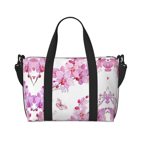 Sporttasche für Damen, Motiv: rosa Blumen und Schmetterlinge, Wochenendtasche, Übernachtungstasche, persönliche Gegenstände, Schultertasche für Damen und Herren, Einheitsgröße, Schwarz , Einheitsgröße von ESNAIUVCD