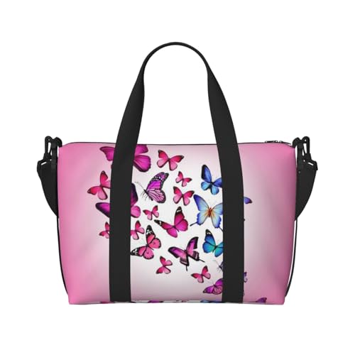 Sporttasche für Damen, Motiv: rosa Schmetterlinge, Wochenendtasche, Übernachtungstasche, persönliche Gegenstände, Schultertasche für Damen und Herren, Einheitsgröße, Schwarz , Einheitsgröße von ESNAIUVCD