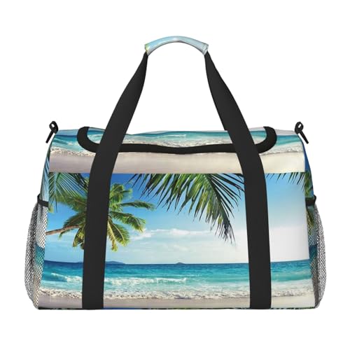 Sporttasche für Damen, Motiv: tropische Palme, Hawaii-Strand-Druck, Sporttasche mit Fach, Seesack für Herren, Damen, Handgepäck, Wochenend-Reisehandtaschen für Damen, Schwarz , Einheitsgröße von ESNAIUVCD