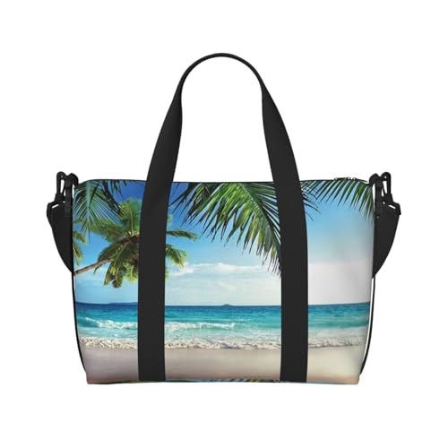 Sporttasche für Damen, Motiv: tropische Palme, Hawaii-Stranddruck, Wochenendtasche, Übernachtungstasche, persönliche Gegenstände, Schultertasche für Damen und Herren, Einheitsgröße, Schwarz , von ESNAIUVCD