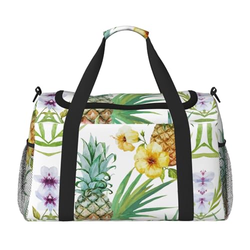 Sporttasche für Damen, Motiv: tropischer Ananas, Reisetasche, Sporttasche mit Fach, Seesack für Herren, Damen, Handgepäck, Wochenend-Reisehandtasche für Damen, Schwarz , Einheitsgröße von ESNAIUVCD