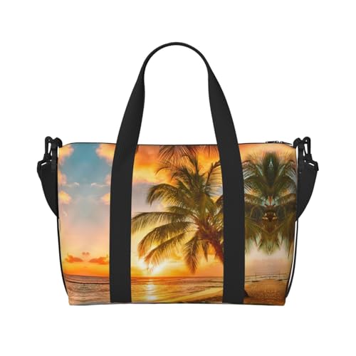 Sporttasche für Damen, Motiv: tropischer Strand, Palme, Sonnenuntergang, Wochenendtasche, Übernachtungstasche, persönliche Tasche, Schultertasche für Damen und Herren, Einheitsgröße, Schwarz , von ESNAIUVCD