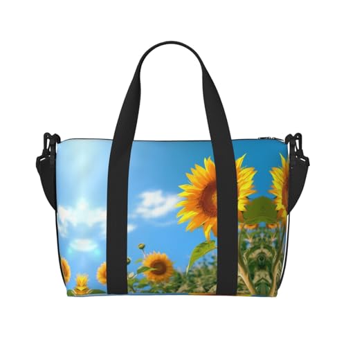 Sporttasche für Damen, Sonnenblumen auf blauem Druck, Wochenendtasche, Übernachtungstasche, persönliche Gegenstände, Schultertasche für Damen und Herren, Einheitsgröße, Schwarz , Einheitsgröße von ESNAIUVCD