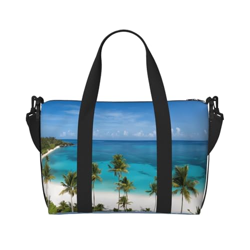 Sporttasche für Damen, Strand- und Palmen-Druck, Wochenendtasche, Übernachtungstasche, persönliche Gegenstände, Schultertasche für Damen und Herren, Einheitsgröße, Schwarz , Einheitsgröße von ESNAIUVCD