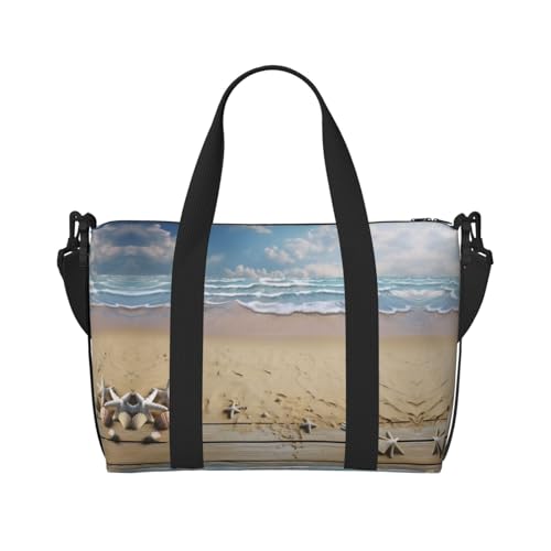 Sporttasche für Damen, Strandsanddruck, Wochenendtasche, Übernachtungstasche, persönliche Gegenstände, Schultertasche für Damen und Herren, Einheitsgröße, Schwarz , Einheitsgröße von ESNAIUVCD