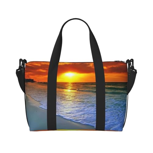 Sporttasche für Damen, Strandtasche mit Sonnenuntergang-Aufdruck, Wochenendtasche, Übernachtungstasche, persönliche Gegenstände, Schultertasche für Damen und Herren, Einheitsgröße, Schwarz , von ESNAIUVCD