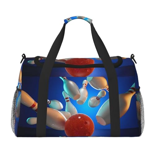 Sporttasche für Damen, mit Bowlingball-Druck, Reisetasche, Sporttasche mit Fach, Seesack für Herren, Damen, Handgepäck, Wochenend-Reisehandtasche für Damen, Schwarz , Einheitsgröße von ESNAIUVCD