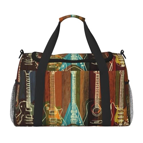 Sporttasche für Damen, mit Gitarren-Motiv, Reisetasche, Sporttasche mit Fach, Seesack für Herren, Damen, Handgepäck, Wochenend-Reisehandtasche für Damen, Schwarz , Einheitsgröße von ESNAIUVCD