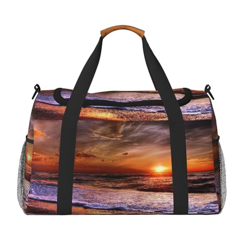 Sporttasche für Damen, mit Strandmotiv und Sonnenaufgang-Aufdruck, Sporttasche mit Fach, Seesack für Herren, Damen, Handgepäck, Wochenend-Reisehandtaschen für Damen, Schwarz , Einheitsgröße von ESNAIUVCD