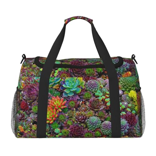 Sporttasche für Damen, mit Sukkulenten-Druck, Reisetasche, Sporttasche mit Fach, Seesack für Herren, Damen, Handgepäck, Wochenend-Reisehandtasche für Damen, Schwarz , Einheitsgröße von ESNAIUVCD