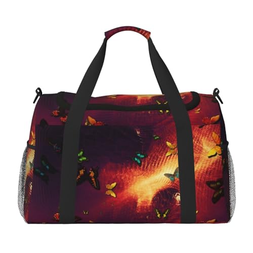 Sporttasche für Damen, mit buntem Schmetterlingsmuster, Reisetasche, Sporttasche mit Fach, Seesack für Herren, Damen, Handgepäck, Wochenend-Reisehandtaschen für Damen, Schwarz , Einheitsgröße von ESNAIUVCD