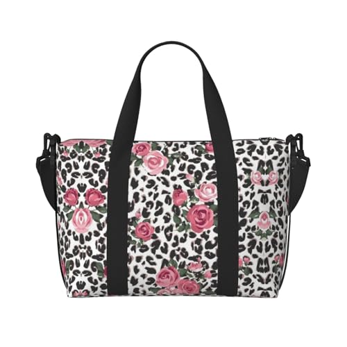 Sporttasche für Damen, niedliches Rosen-Mix, Leopardenmuster, Übernachtungstasche, persönliche Gegenstände, Schultertasche für Damen und Herren, Einheitsgröße, Schwarz , Einheitsgröße von ESNAIUVCD