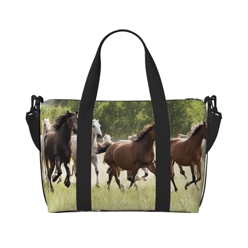 Sporttasche für Damen, verschiedene Arten von Pferden, Wochenendtasche, Übernachtungstasche, persönliche Gegenstände, Schultertasche für Damen und Herren, Einheitsgröße, Schwarz , Einheitsgröße von ESNAIUVCD