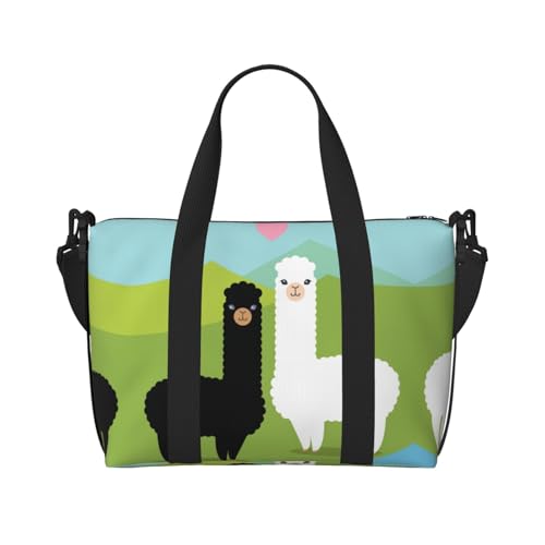 Sporttasche mit Alpaka-Aufdruck, für Damen, Wochenendtasche, Übernachtungstasche, persönliche Gegenstände, Schultertasche für Damen und Herren, Einheitsgröße, Schwarz , Einheitsgröße von ESNAIUVCD