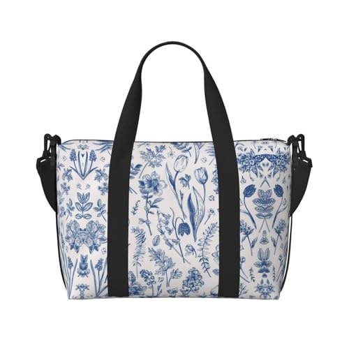 Sporttasche mit Blumen- und Blätteraufdruck, für Damen, Wochenendtasche, Übernachtungstasche, persönliche Gegenstände, Schultertasche für Damen und Herren, Einheitsgröße, Schwarz , Einheitsgröße von ESNAIUVCD