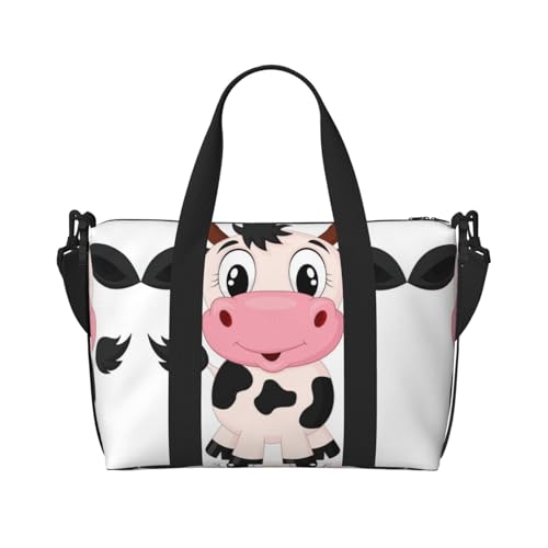 Sporttasche mit Cartoon-Milchkuh-Druck, für Damen, Wochenendtasche, Übernachtungstasche, persönliche Gegenstände, Schultertasche für Damen und Herren, Einheitsgröße, Schwarz , Einheitsgröße von ESNAIUVCD