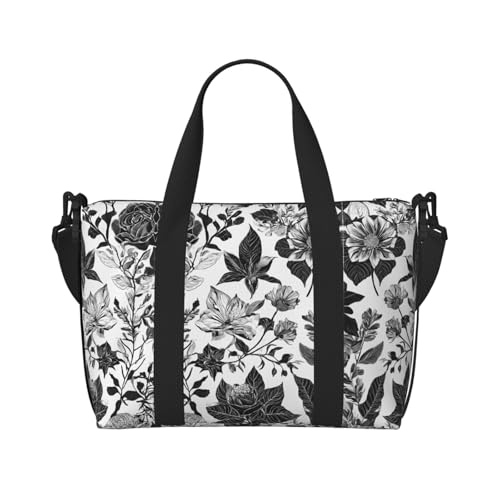 Sporttasche mit Damastmuster für Damen, Wochenendtasche, Übernachtungstasche, persönliche Gegenstände, Schultertasche für Damen und Herren, Einheitsgröße, Schwarz , Einheitsgröße von ESNAIUVCD
