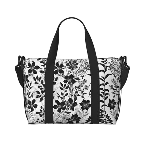 Sporttasche mit Damastmuster für Damen, Wochenendtasche, Übernachtungstasche, persönliche Gegenstände, Schultertasche für Damen und Herren, Einheitsgröße, Schwarz , Einheitsgröße von ESNAIUVCD