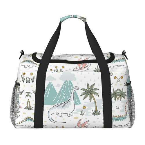 Sporttasche mit Dinosaurier-Motiv, Reisetasche, Sporttasche mit Fach, Seesack für Herren, Damen, Handgepäck, Wochenend-Reisehandtasche für Damen, Schwarz , Einheitsgröße von ESNAIUVCD