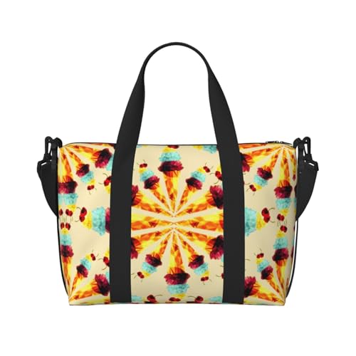 Sporttasche mit Eiscreme-Polygon-Druck, für Damen, Wochenendtasche, Übernachtungstasche, persönliche Gegenstände, Schultertasche für Damen und Herren, Einheitsgröße, Schwarz , Einheitsgröße von ESNAIUVCD