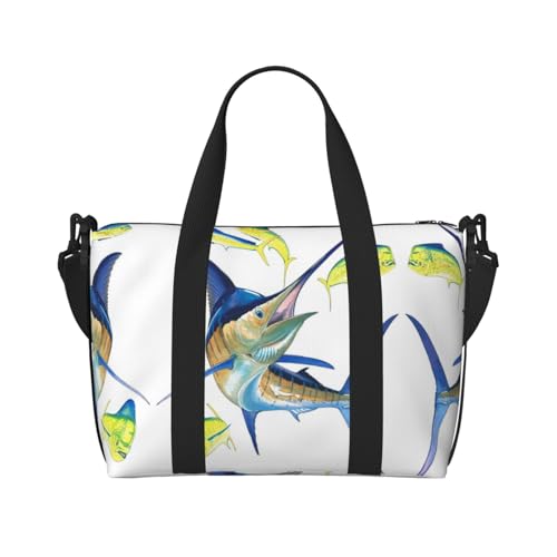 Sporttasche mit Fisch-Kunstdruck für Damen, Wochenendtasche, Übernachtungstasche, persönliche Gegenstände, Schultertasche für Damen und Herren, Einheitsgröße, Schwarz , Einheitsgröße von ESNAIUVCD