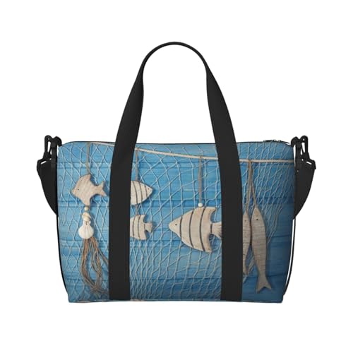 Sporttasche mit Fischernetz-Aufdruck für Damen, Wochenendtasche, Übernachtungstasche, persönliche Gegenstände, Schultertasche für Damen und Herren, Einheitsgröße, Schwarz , Einheitsgröße von ESNAIUVCD