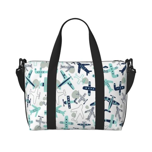 Sporttasche mit Flugzeug-Druck, für Damen, Wochenendtasche, Übernachtungstasche, persönliche Gegenstände, Schultertasche für Damen und Herren, Einheitsgröße, Schwarz , Einheitsgröße von ESNAIUVCD