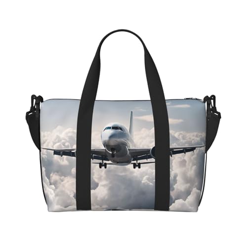 Sporttasche mit Flugzeug-Kunstdruck für Damen, Wochenendtasche, Übernachtungstasche, persönliche Gegenstände, Schultertasche für Damen und Herren, Einheitsgröße, Schwarz , Einheitsgröße von ESNAIUVCD