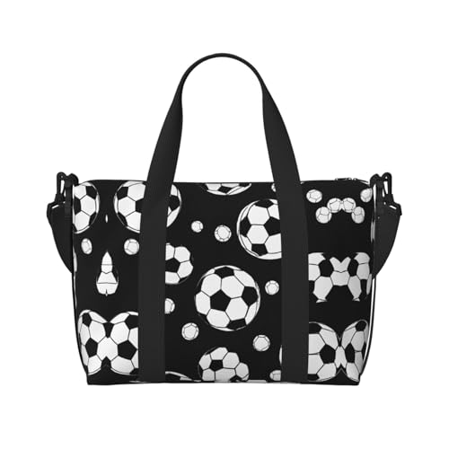Sporttasche mit Fußball-Aufdruck, für Damen, Wochenendtasche, Übernachtungstasche, persönliche Gegenstände, Schultertasche für Damen und Herren, Einheitsgröße, Schwarz , Einheitsgröße von ESNAIUVCD