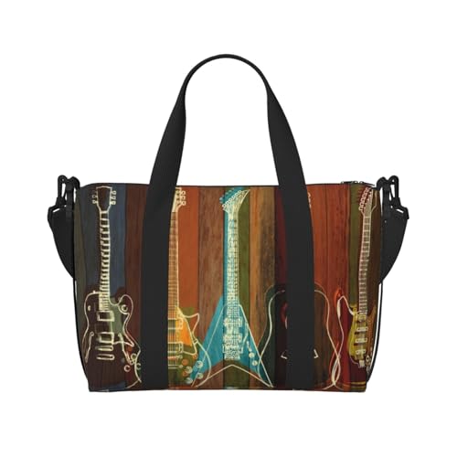 Sporttasche mit Gitarren-Aufdruck für Damen, Wochenendtasche, Übernachtungstasche, persönliche Gegenstände, Schultertasche für Damen und Herren, Einheitsgröße, Schwarz , Einheitsgröße von ESNAIUVCD